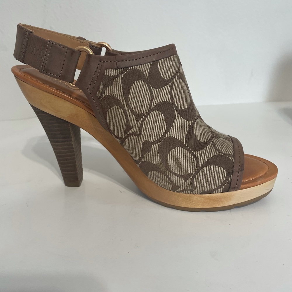 Coach Elena Khaki Slingback Wooden Platform 7.5B